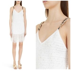 Balmain Chain Strap Fringe Tweed Mini Dress